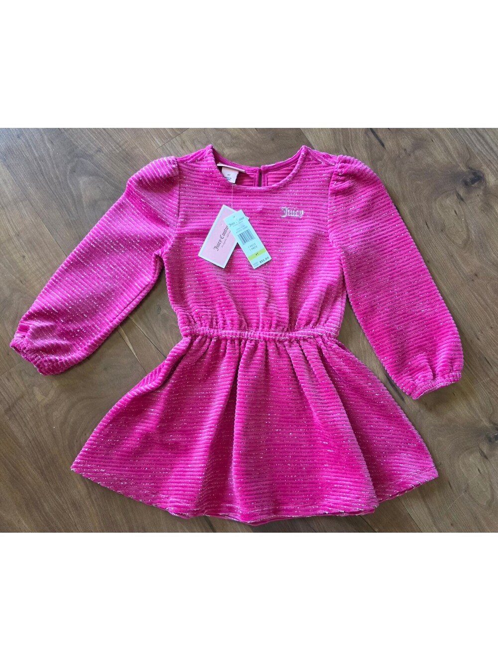 Juicy Couture Toddler Girl Pink Metallic Striped Velour Dress NWT Size 4T, 381